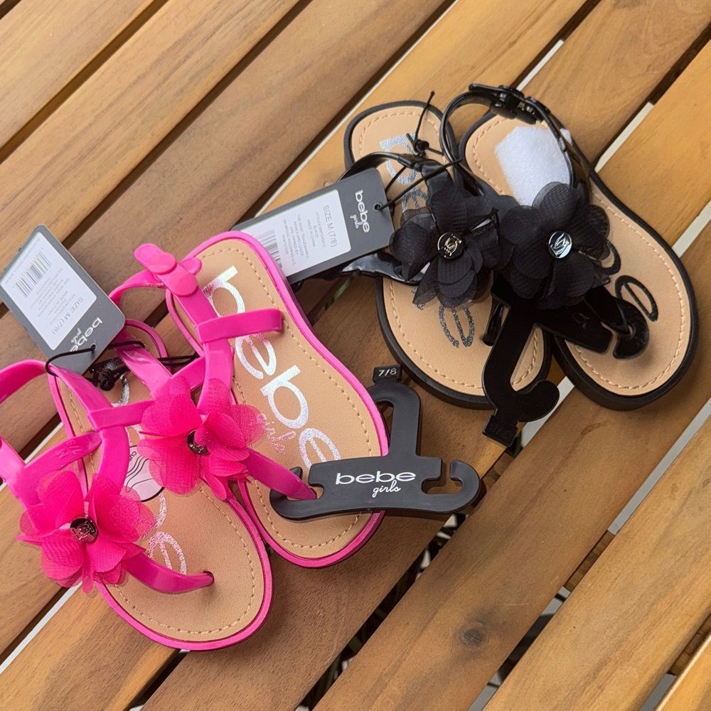 🔥2 pairs bebe Pink and Black Kids Sandals Sz 7/8 New